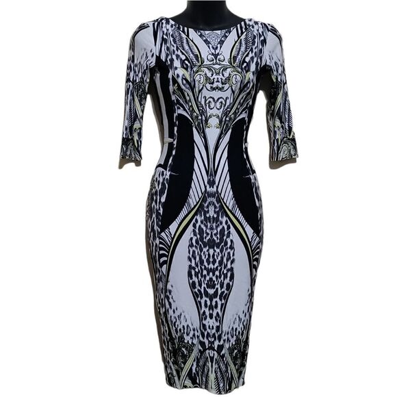 ASOS Black and White Midi Geometric 3/4 Sleeve Dress Sz 0 - Picture 7 of 9